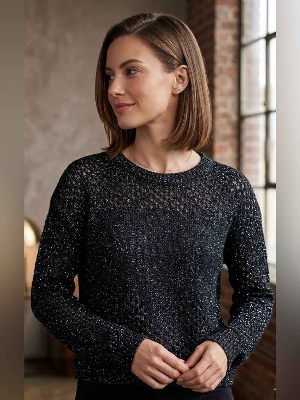 Anthropologie Pilcro Metallic Open Knit Shimmer Sweater‎ XXS
